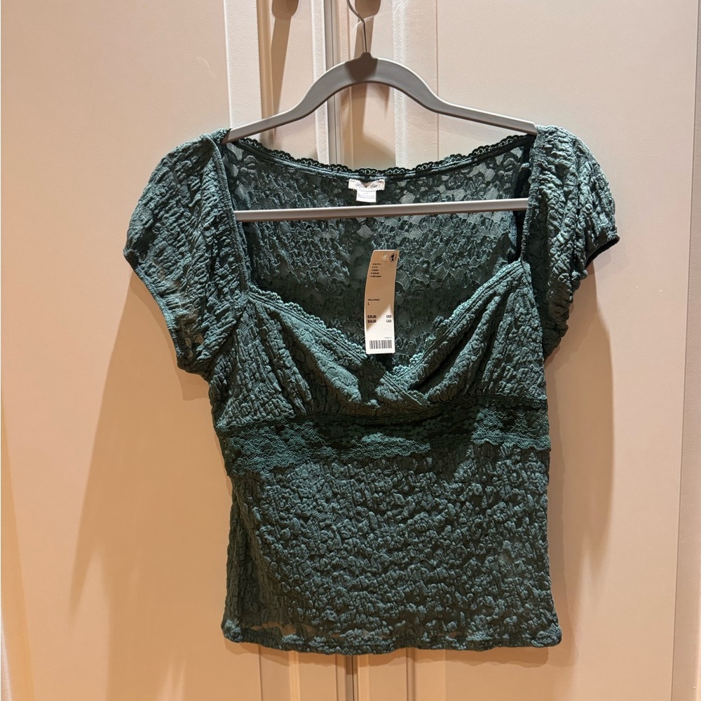 Urban Outfitters Green Smocked Ruched Blouse